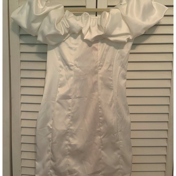 Style of CB Ivory Satin Ruffle Strapless Dress - Picture 3 of 4